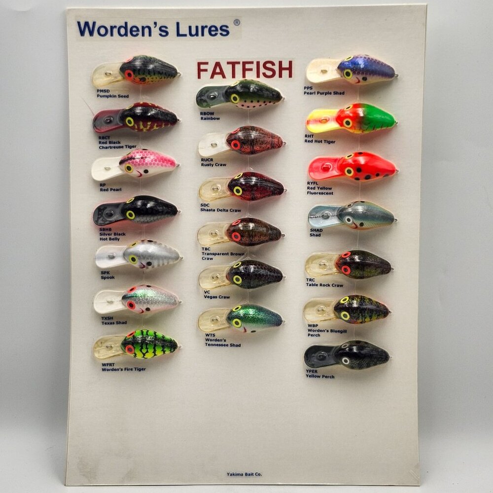 Yakima Baits Wordens Lures Fatfish Fishing Sample Display Board 593854